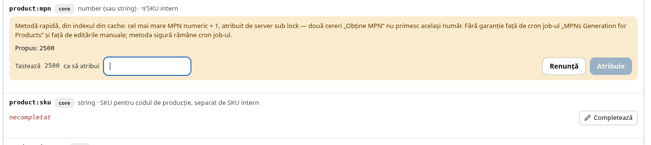 Avertismentul butonului Obține MPN, cu numărul propus