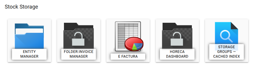 Panoul de administrare, secțiunea Stock Storage, cu țigla Entity Manager