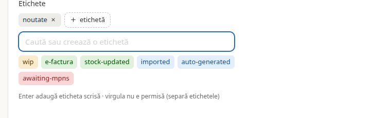 Câmpul pentru eticheta nouă și etichetele sugerate