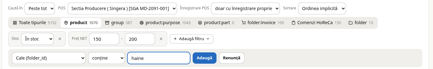 Cale (folder_id) conține „haine”, înainte de Adaugă