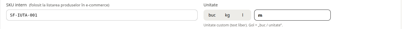 SKU-ul scris de mână și unitatea m