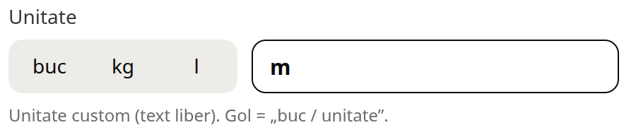 Unitatea scrisă liber, cu nota „Unitate custom”