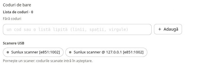 Secțiunea Coduri de bare a unui produs fără coduri